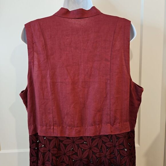 Burgandy Linen Vintage Boho Vest sz L - Picture 9 of 11